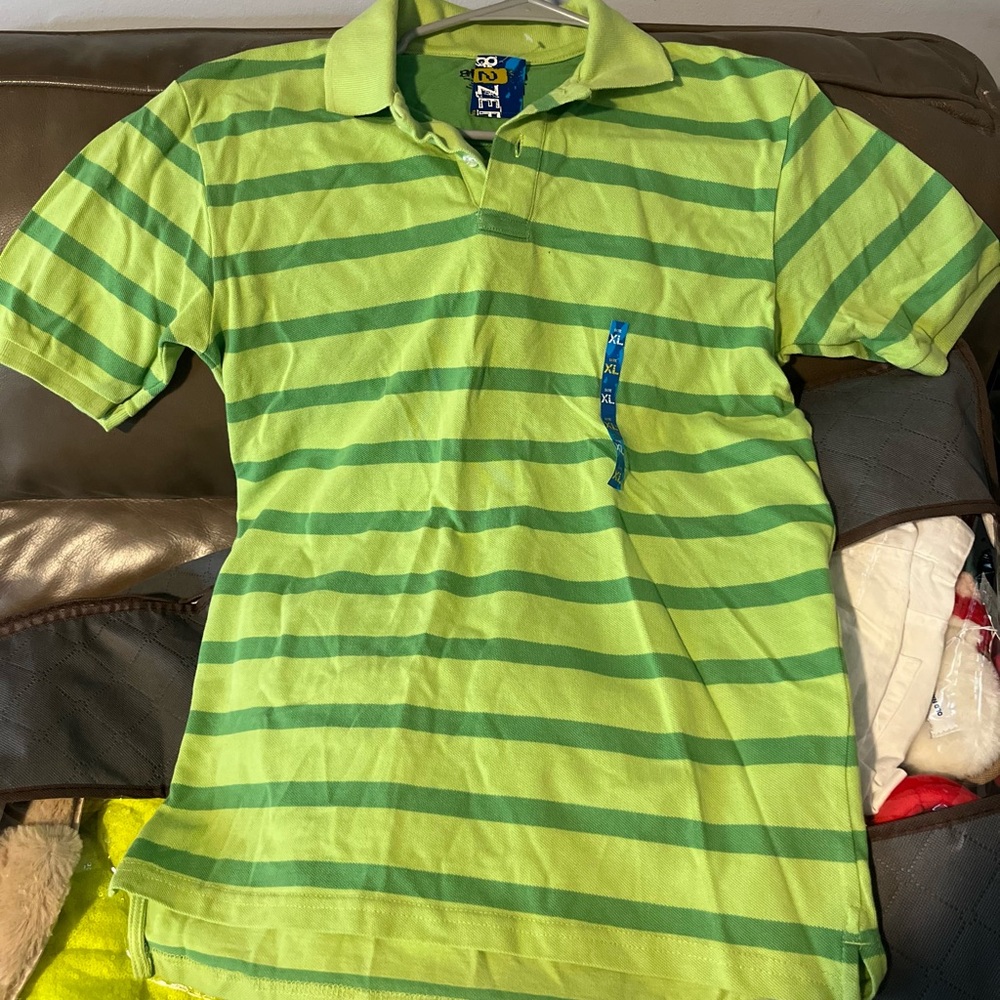 Green Striped Polo Shirt with Classic Collar